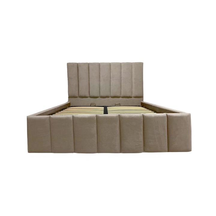 Pat Apolo tapitat 170/200 cu somiera rabatabila si spatiu depozitare crem