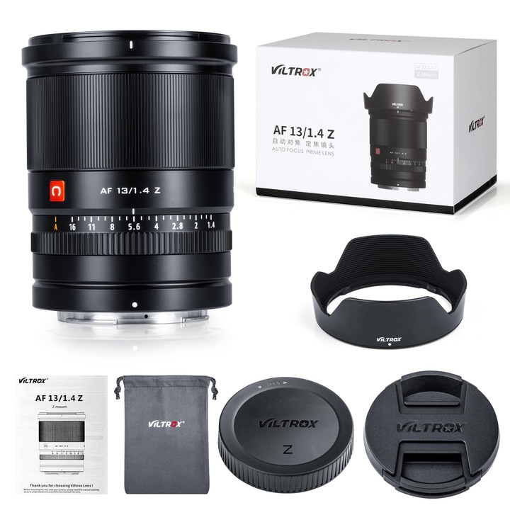 Obiectiv Ultra Wide 13mm f/1.4 Viltrox pentru Nikon Z, diafragma 9 lame, compact 74x90mm