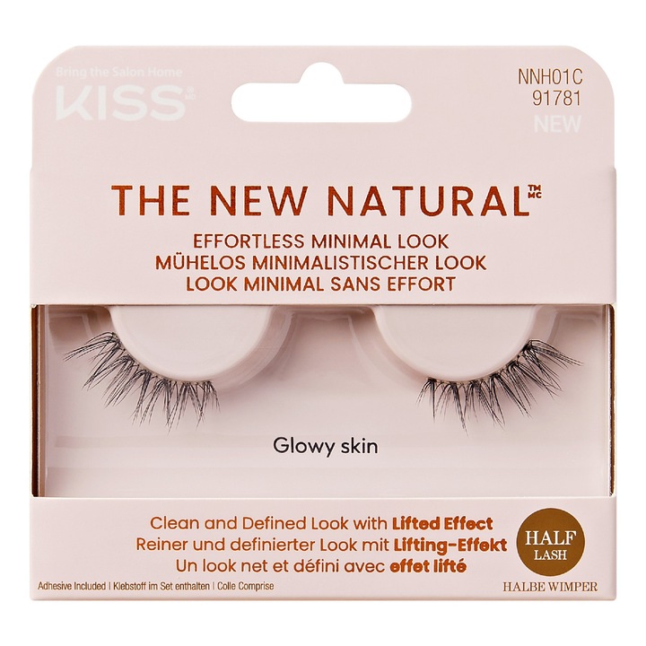 Kiss Műszempillák, The New Natural - 1 pár + 1g ragasztó, természetes megjelenésű, kényelmes