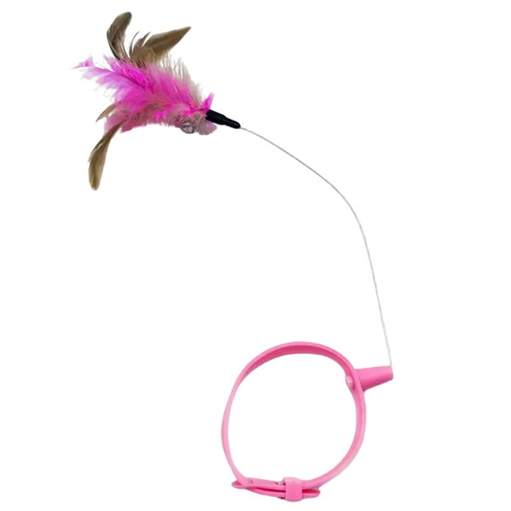 Interaktív macskajáték, 360°-ban forgó tollakkal, állítható, 36 cm, önállóan játszó, rózsaszín színű