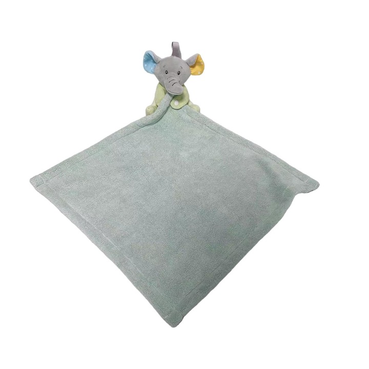 Бебешко одеяло с шарка на слон, ментово зелено, 35x35 см