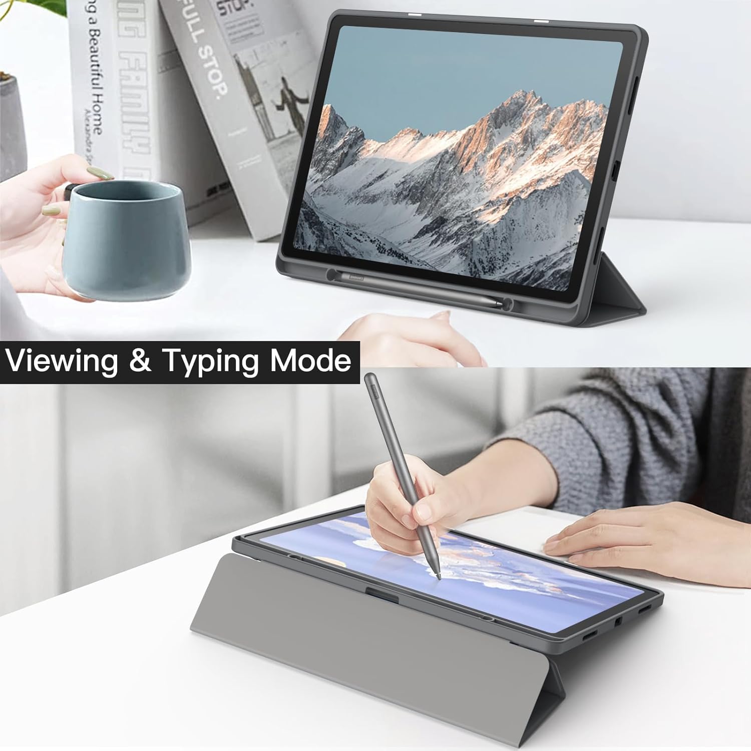 Husa premium pentru Lenovo Tab P12 (TB370FU)/Lenovo Idea Tab Pro(TB-373FU), 12.7'', Sigloo, suport Smart Pen, spatele din policarbonat transparent, rezistent la socuri, Black
