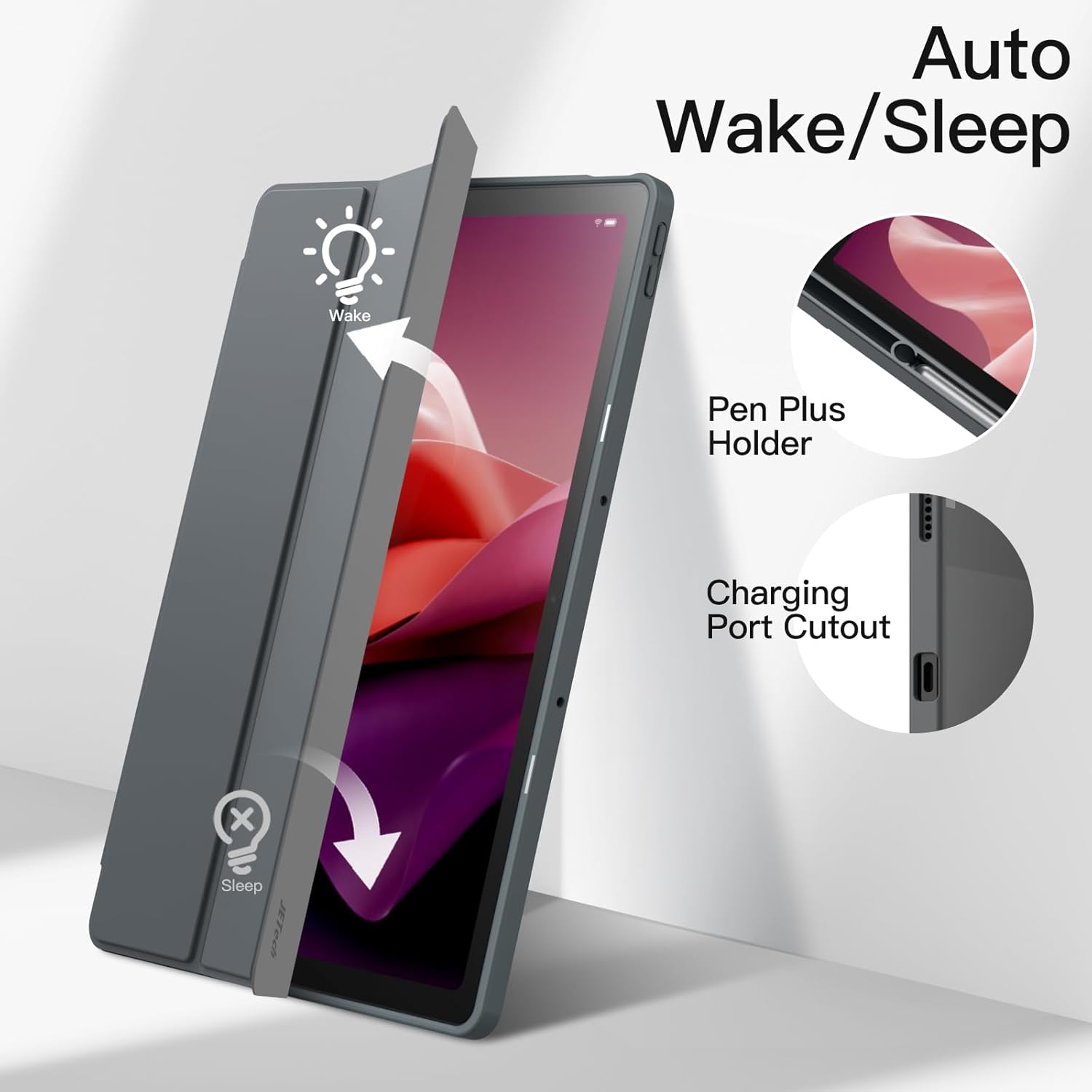Husa premium pentru Lenovo Tab P12 (TB370FU)/Lenovo Idea Tab Pro(TB-373FU), 12.7'', Sigloo, suport Smart Pen, spatele din policarbonat transparent, rezistent la socuri, Black