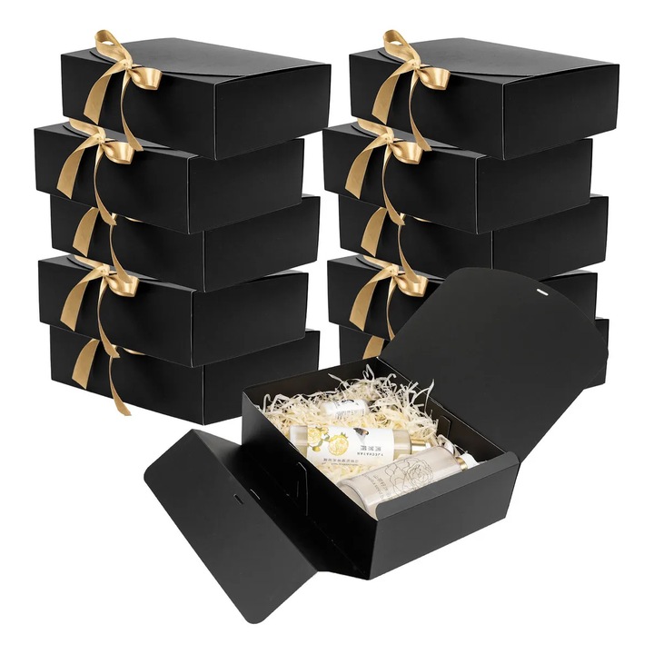 Комплект от 10 подаръчни кутии, 20x20x10 см, черни