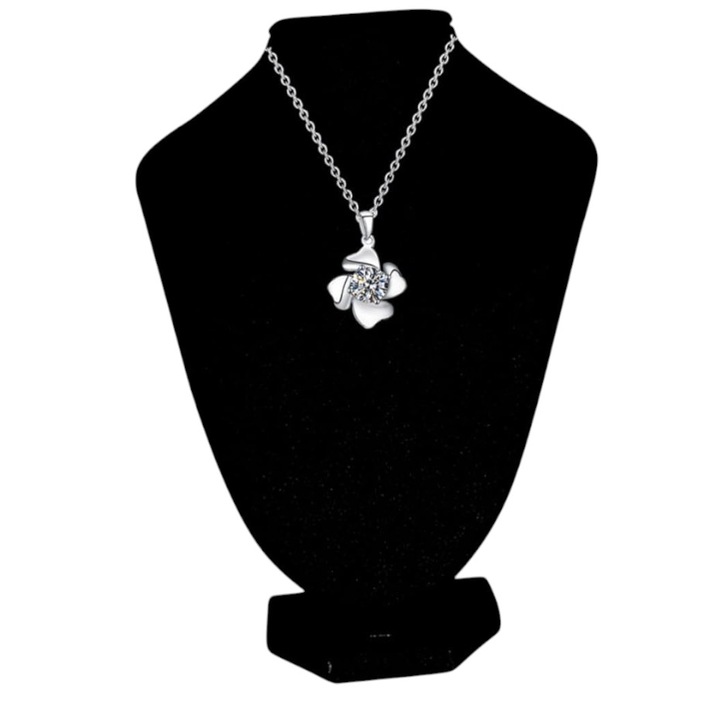 Expozitor tip mini bust din catifea neagra, pentru bijuterii aur, argint, platina, stativ cu baza solida, folosit acasa sau in vitrina