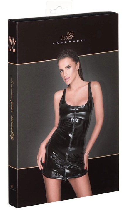 Mini ruha, fekete, csillogó, kétirányú cipzárral, fekete, szexi fehérnemű, M INTL