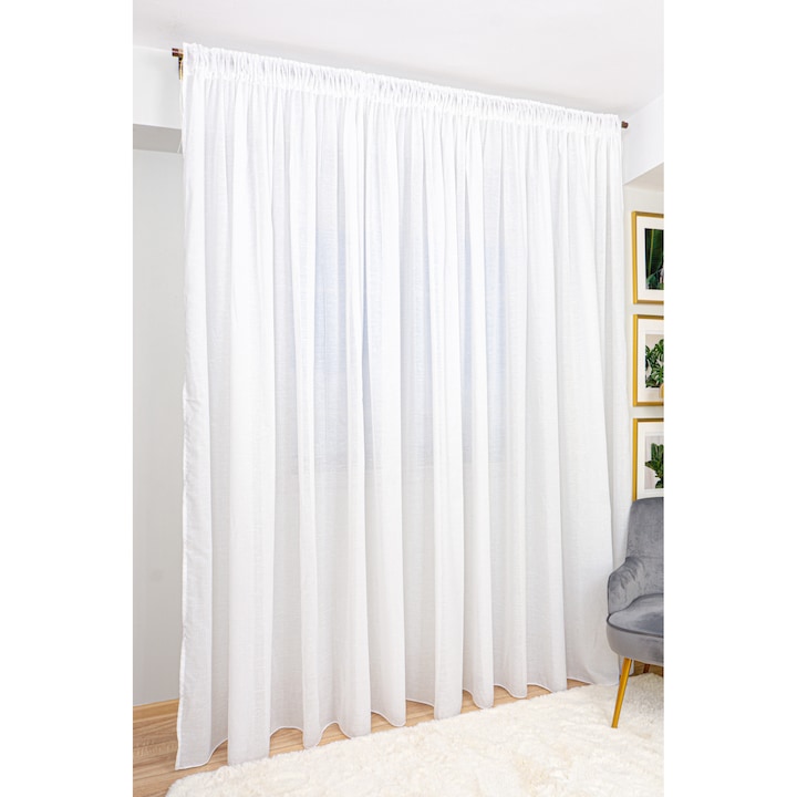 Perdea Harnicuta din In Alb Imaculat 150x245 cu Rejansa