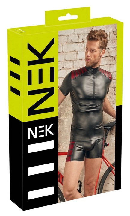 NEK póló, matt fekete piros betétekkel, tunika gallér, cipzár, rugalmas anyag, 2XL INTL