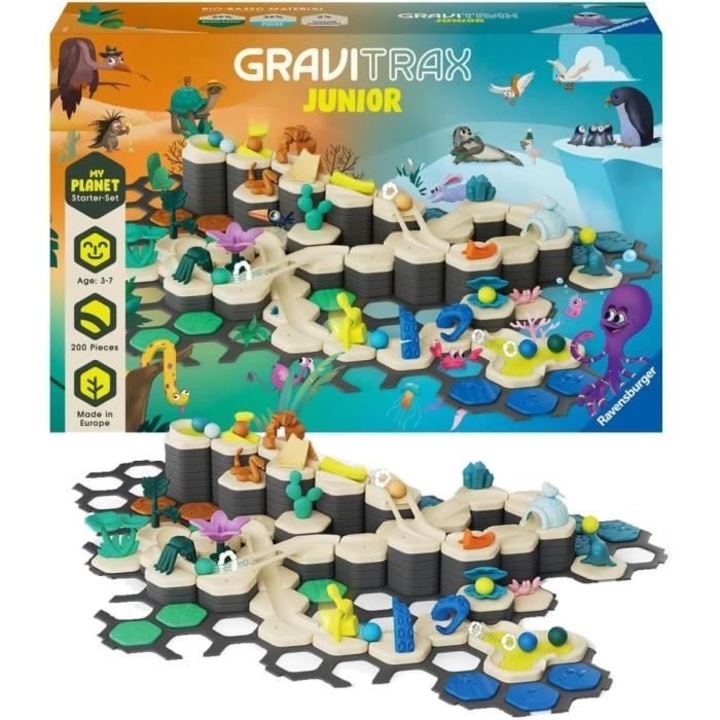 Gravitrax Junior építőkészlet - XXL kezdőkészlet a bolygómról, 184 darabos, gömb alakú pálya, 3 éves kortól