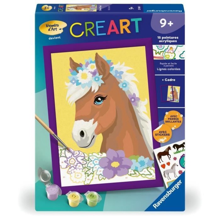 Комплект за рисуване CreArt Kids 18x24cm Кон с цветя, Ravensburger, възраст 7+