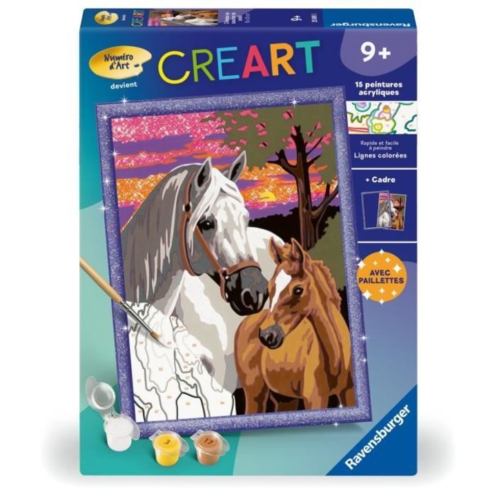 Комплект за рисуване CreArt Kids, Ravensburger, коне по залез, 18x24см, 9+