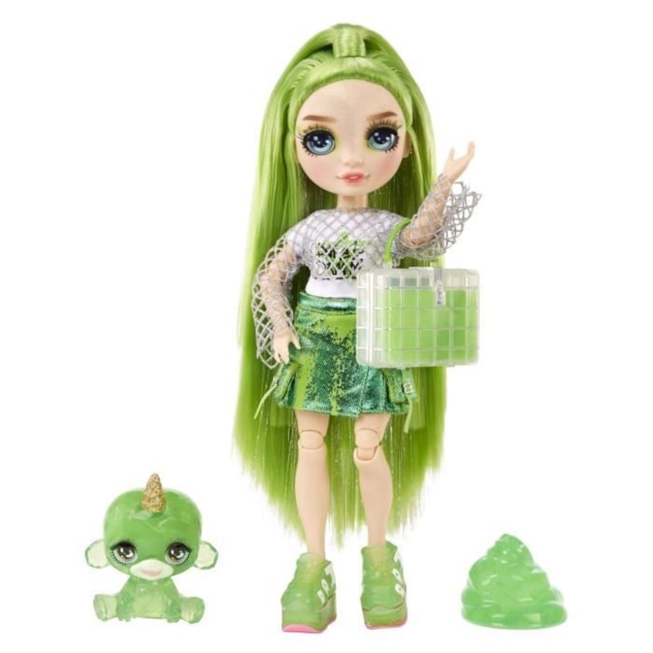 Papusa Rainbow High cu set de slime si animal de companie - Jade, 28cm, verde