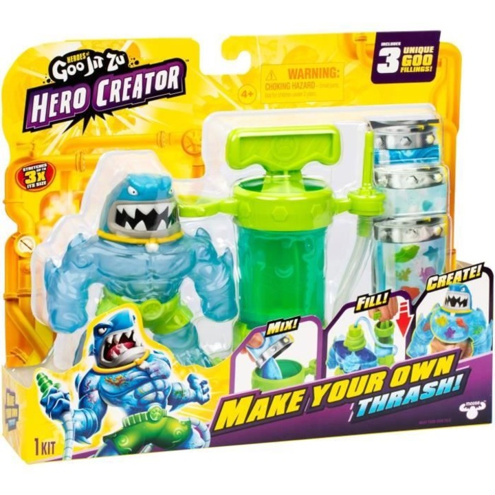 Figurina Hero Creator Thrash 11cm, HEROES of Goo Jit Zu, set de creatie textura personalizata