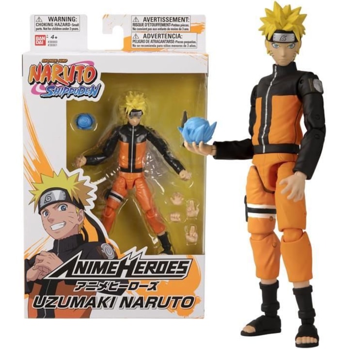 Figurina Anime Heroes, Bandai, Naruto Uzumaki, 17 cm