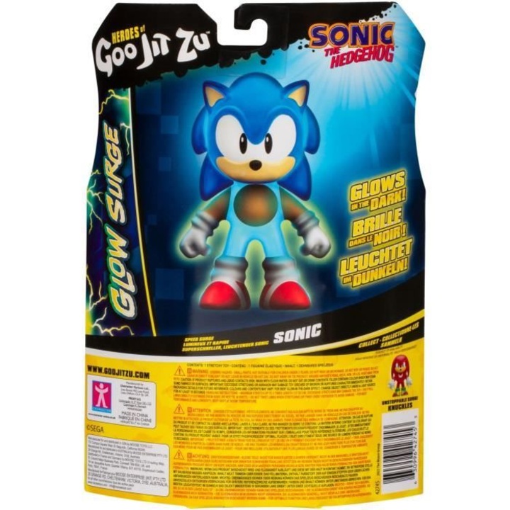 Фигурка Sonic Glow Surge 13 см, ГЕРОИ на Goo Jit Zu, разтегателна, светеща