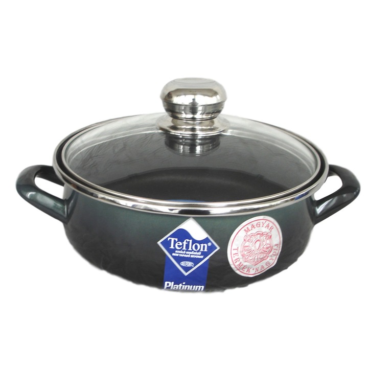 Bonyhádi (EMA-LION) 26 cm sütőlábas zöld színű platínum bevonat füles fedős