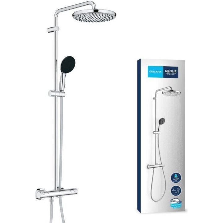 Zuhanyoszlop termosztátos keverőcsappal, GROHE Vitalio Start System 250, víztakarékos, króm