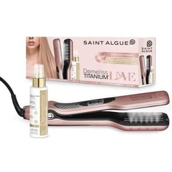 Преса за коса, Saint Algue, Demeliss TITANIUM Love Edition, златисто и розово, комплект с подхранваща терапия 100 мл