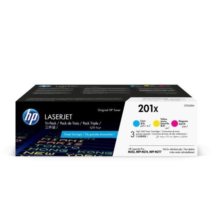 Eredeti HP 201X ciánkék / magenta / sárga tonerkészlet Color LaserJet Pro M252 / M274 / M277 lézernyomtatókhoz
