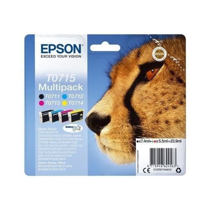 EPSON Multipack T0715 nyomtatópatronok, fekete, cián, bíbor, sárga