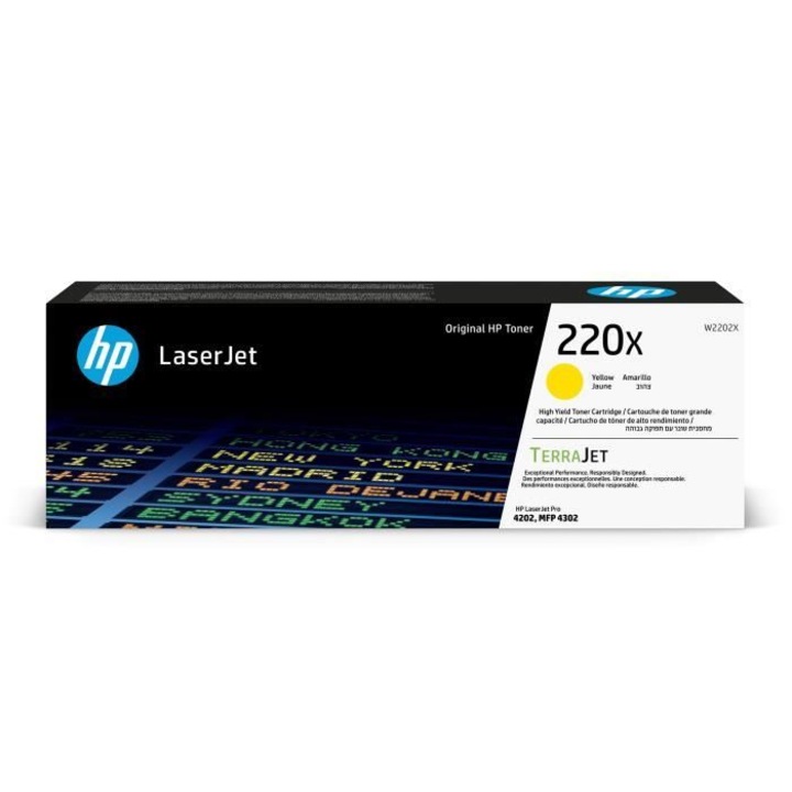 Eredeti HP 220X sárga tonerkazetta, nagy kapacitású, HP LaserJet Pro 4202 / 4302 lézernyomtatókhoz