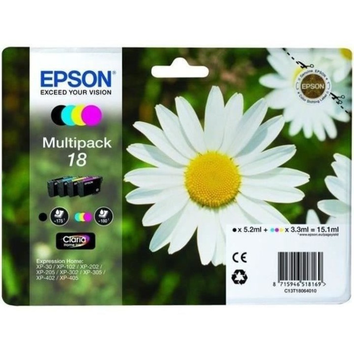 EPSON T1806 tintapatronkészlet 4 színben: fekete, cián, bíbor, sárga