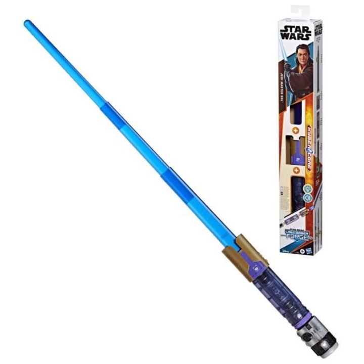 Sabie laser Jedi Master Sol, Hasbro, personalizabila, albastra, 4 ani