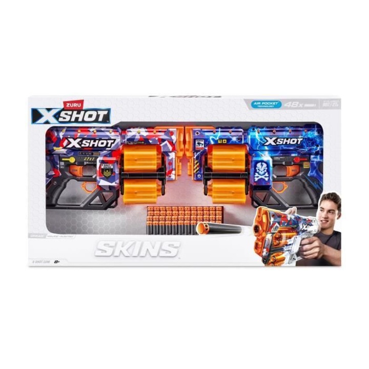 Комплект бластери ZURU XSHOT Skins Dread 2PK, 48 стрели, 27 метра обсег на стрелба
