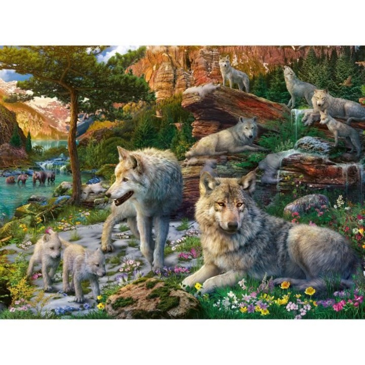 Пъзел 1500 части, Ravensburger, Вълци през пролетта, 80x60 см