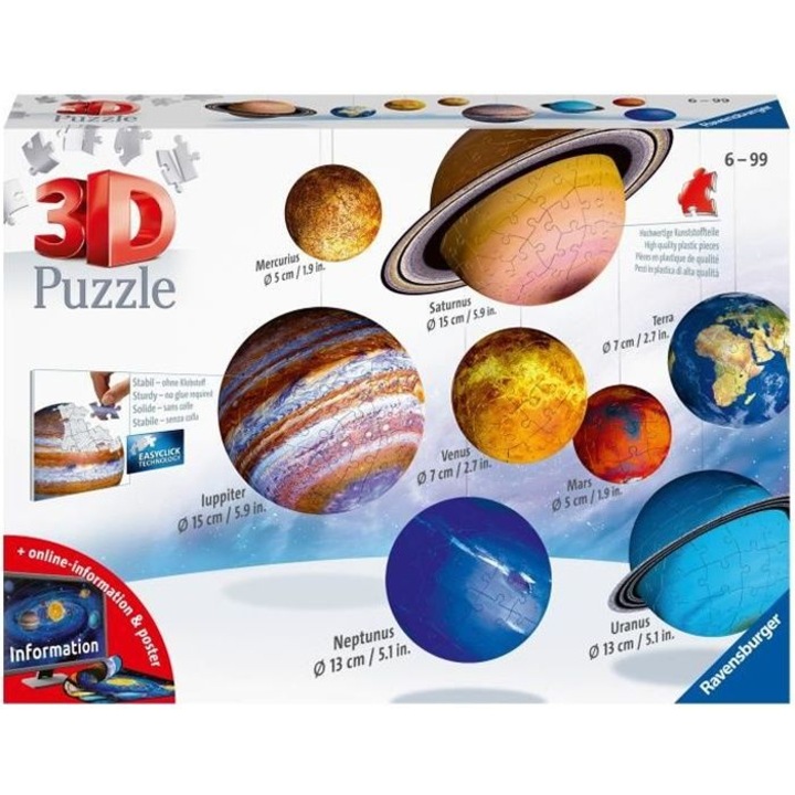 3D пъзел, Ravensburger, Слънчева система, 216 части
