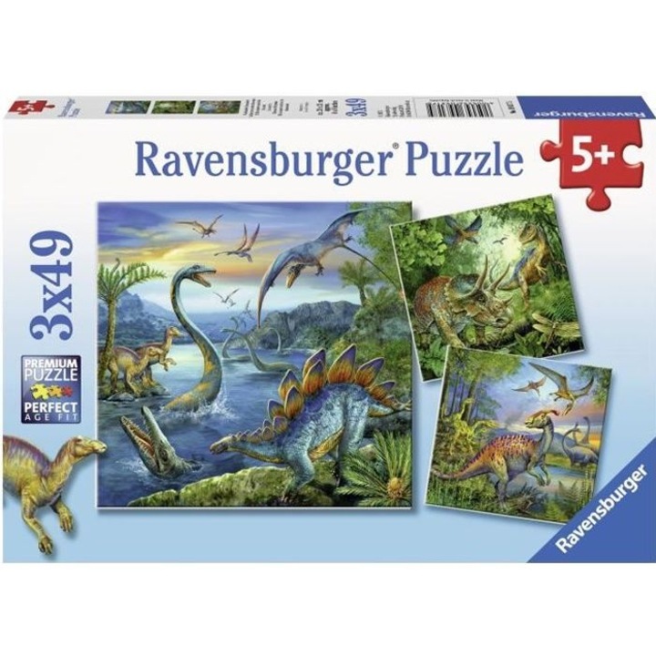 Ravensburger Puzzle: A dinoszauruszok csodája, 3x49 darabos
