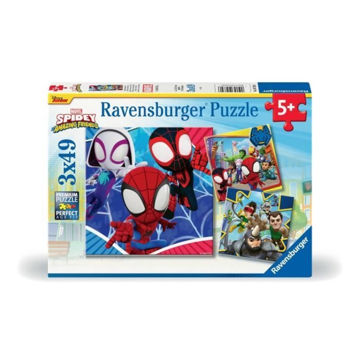Пъзел Ravensburger Спайдърмен 3x49 части, Спайди, за деца над 5 години