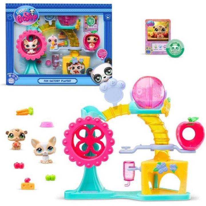 Littlest Pet Shop Fun Factory Doboz figurakészlet 2 állattal, dekorációval és kiegészítőkkel