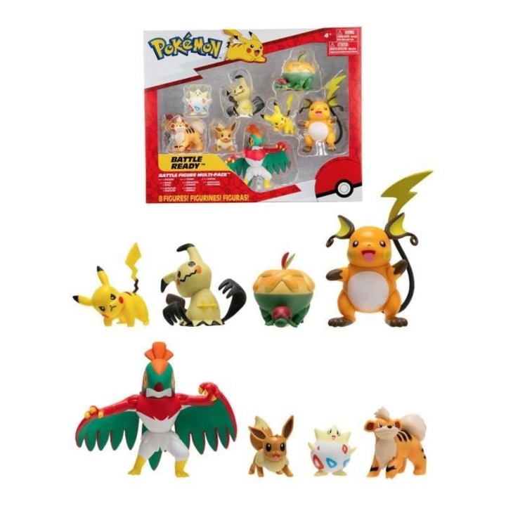 Set figurine Pokemon, 8 personaje - Pikachu, Evoli, Dratatin, Togepi, Caninos, Mimiqui, Raichu, Brutale