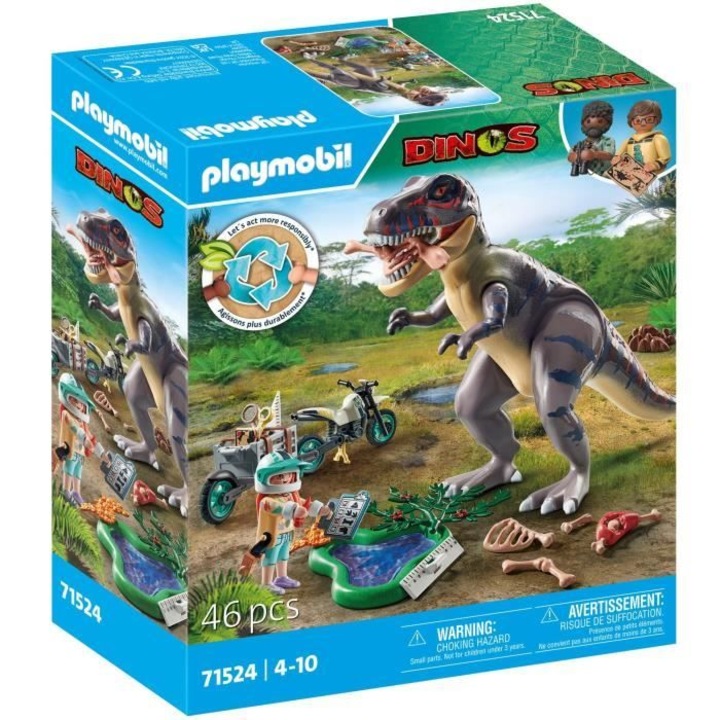 Playmobil figurák Set Explorer motorkerékpárral és Tyrannosaurusszal