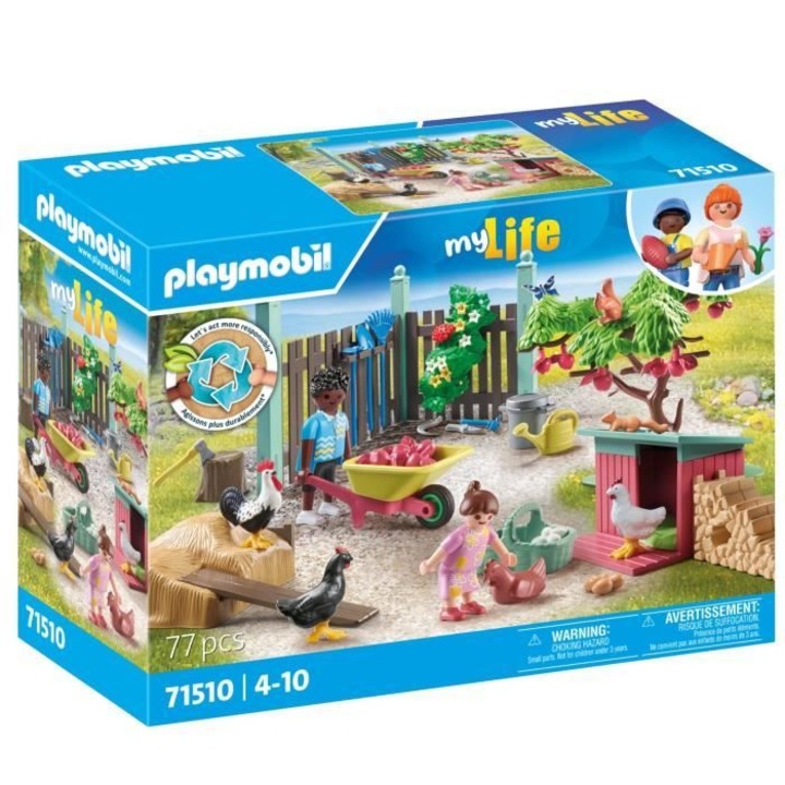 Комплект фигурки Playmobil, кокошарник и градина, 77 части, 4 години+