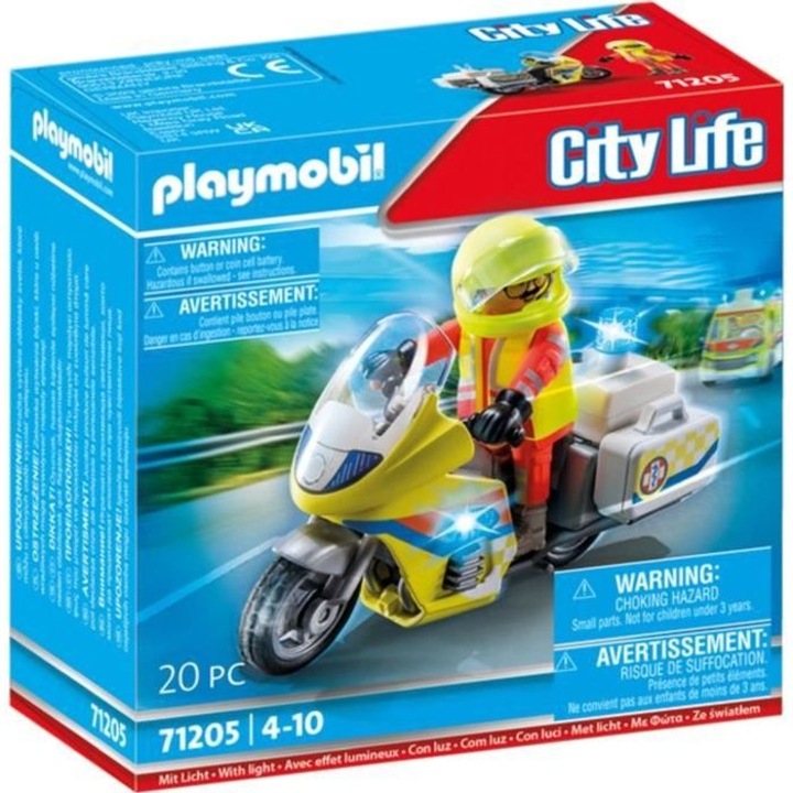Фигурка Playmobil, City action спасителите, артист на спешна помощ с мотоциклет и светлинен ефект