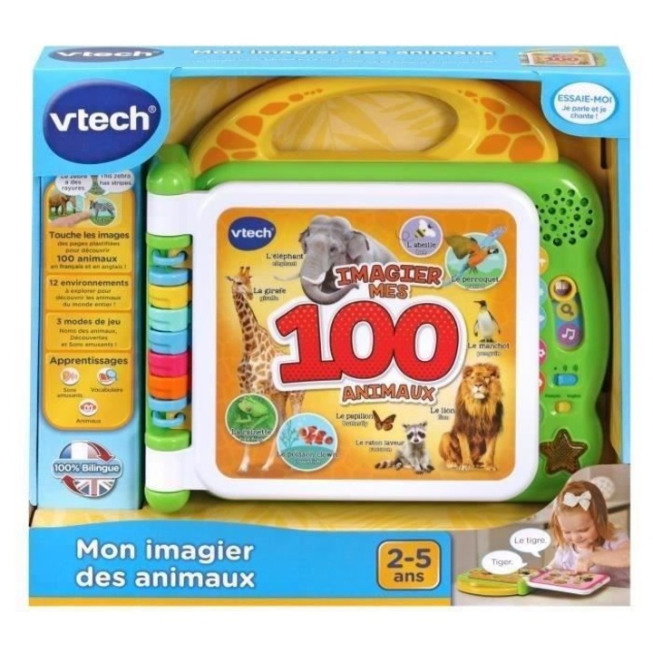 Oktató játék gyermekeknek, Vtech, Állatok tanulásához, Kétnyelvű, Többszínű