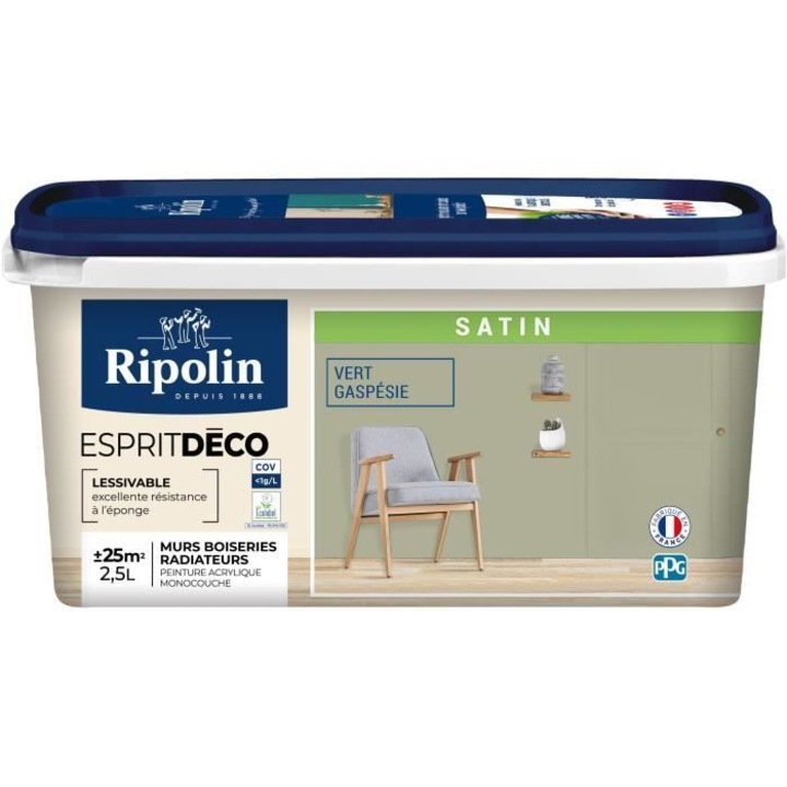 Ripolin többfelületű díszítőfesték, Gaspesie zöld, szatén, 2,5 L