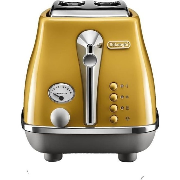 Тостер DeLonghi ICONA CAPITALS, 2 филийки, 900W, Жълт