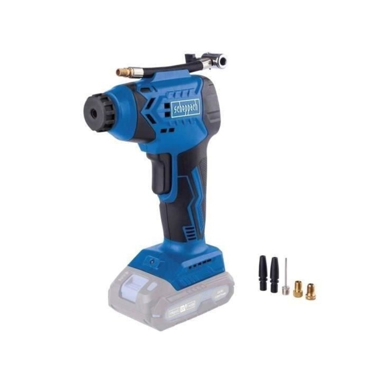 Compresor portabil, Scheppach, 20V IXES, display LED, 7 bari, 6 accesorii incluse