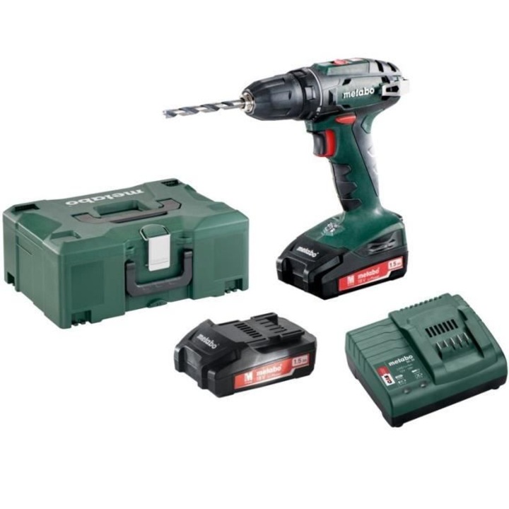 Бормашина и отвертка Metabo BS 18, 18 V, 2 батерии 1.5 Ah, зелен цвят