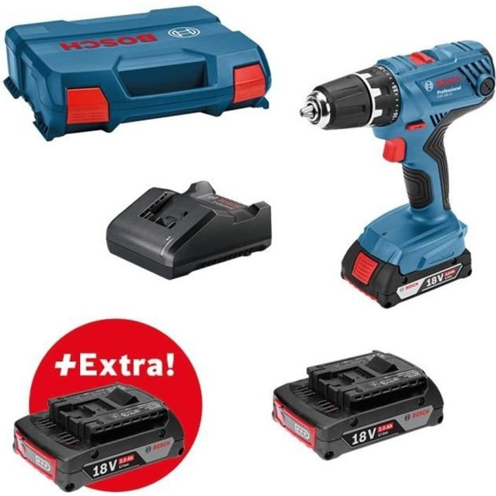 Bosch Professional GSR 18V-21 fúró-csavarozó készlet 3 db 2.0Ah akkumulátorral és töltővel, L-tok
