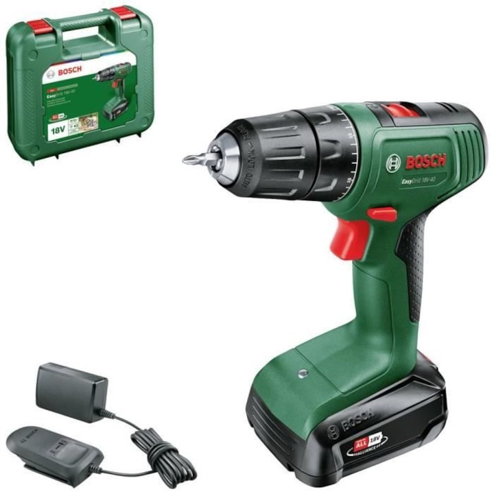 Bosch EasyDrill 18V-40 fúró-csavarozó készlet, 1 db 2.0Ah akkumulátorral és 1 db AL 18V-20 töltővel