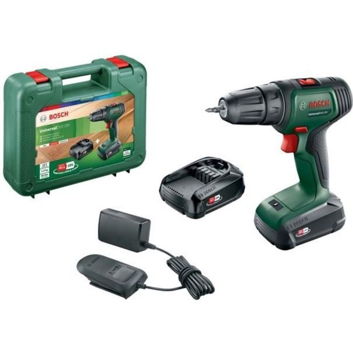 Bosch Universaldrill 18 fúró-csavarozó, 2 db 18V-5.5Ah akkumulátor, hordtáska