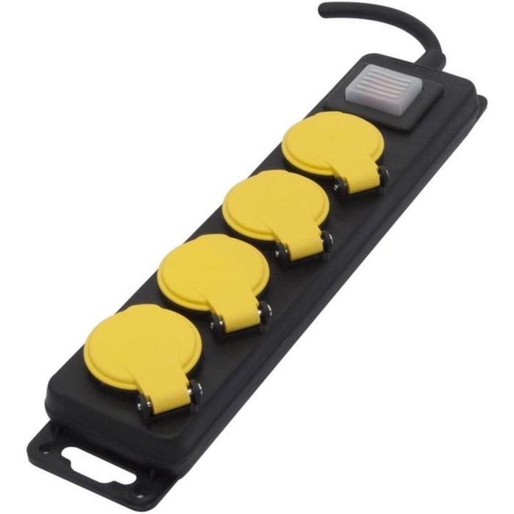 Удължителен кабел Chacon 4 гнезда 16 A с ключ, 3 м кабел, черен