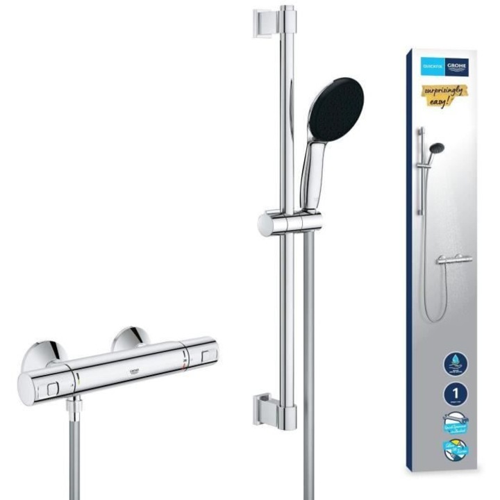 Set de dus cu mixer termostatic, GROHE, 1 cap de dus, bara de 60cm, crom
