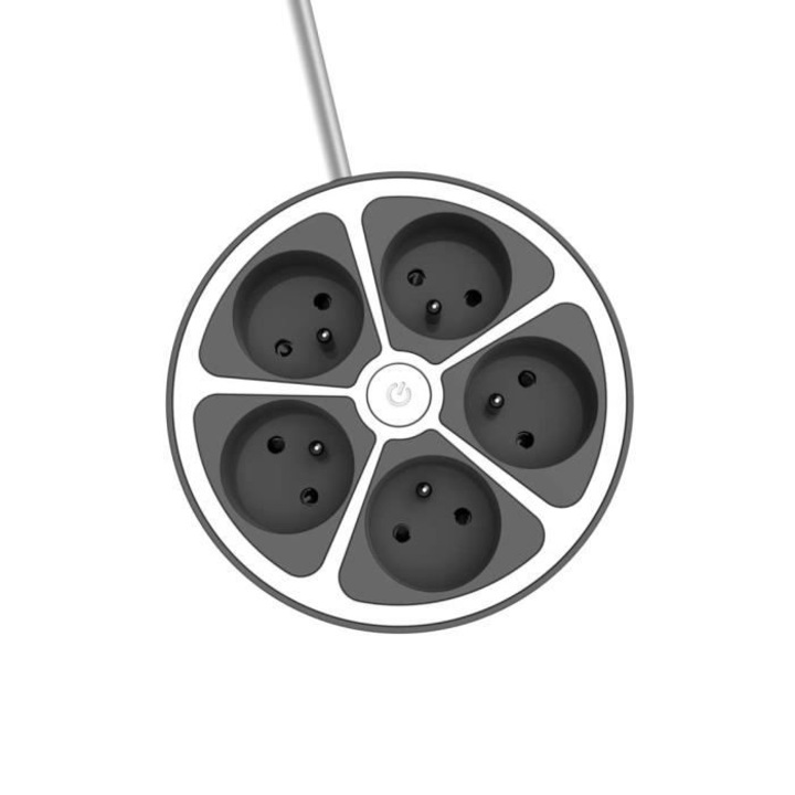 Удължителен кабел Chacon 5 гнезда 16A, 3680W, 1.5 м, сив цвят
