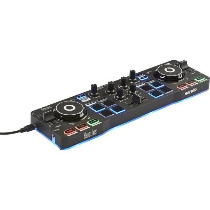 Controller DJ Hercules Starlight, 4 pad-uri, card de sunet integrat, Serato DJ Lite inclus