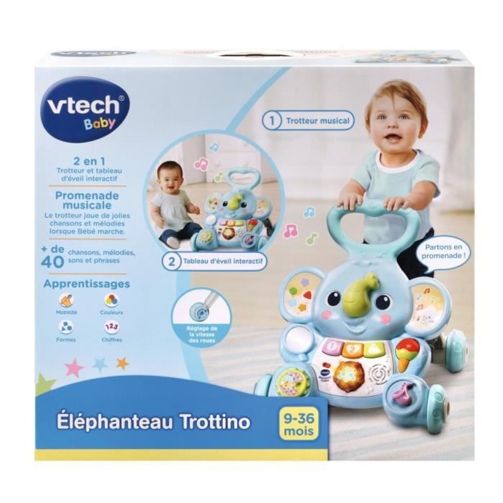 Interaktív járássegítő, Vtech Baby, elefántos design, kék
